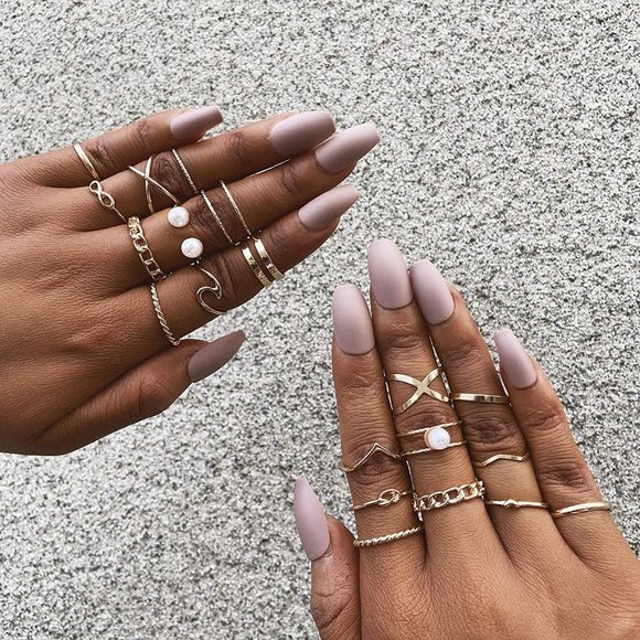 Stackable Rings Set for Women, Bohemian Gold - Picture 4 of 6